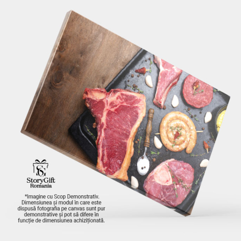 Tablou Canvas Asortiment de Diferite tipuri de Carne Diverse tipuri de carne, cum ar fi friptura, biftec, preparate la gratar si delicatese din carne de porc 40x25CM [3]
