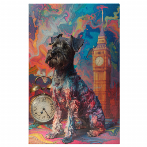 Câini - Câine cu Mustăți Colorate și Aspect Pestrit - Ceasul Big Ben - Pictură Digitală, Marime 40x25CM