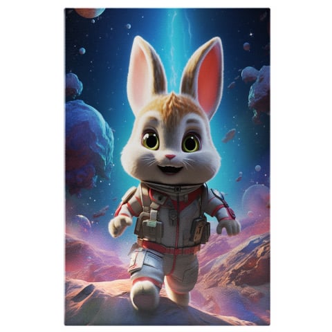 Iepuraș Astronaut pe Meteoriti - Pictură Digitală cu Echipament Gri și Roșu, Marime 40x25CM