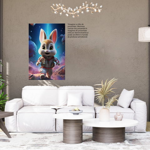 Iepuraș Astronaut pe Meteoriti - Pictură Digitală cu Echipament Gri și Roșu, Marime 40x25CM [3]