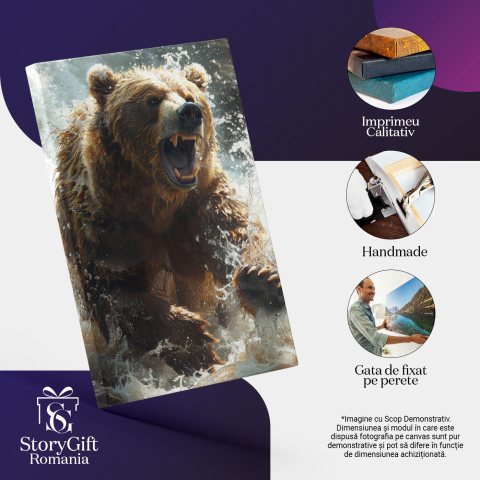 Tablou Canvas Atacut Iminent Al Ursului Brun în Apa Zbuciumată de Mișcările Puternice , Pictura Digitala 40x25CM [2]