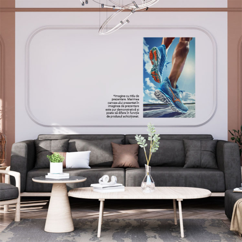 Tablou Canvas Atletist în mișcare purtând adidasi sport albaștrii- Mișcare, soare si viteză , Pictura Digitala 40x25CM [1]