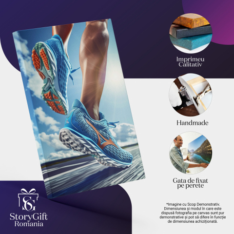 Tablou Canvas - Atletist în Mișcare cu Adidași Sport Albastri: Viteză și Energie, Marime 40x25CM [1]