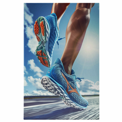Tablouri Canvas - Tablou Canvas - Atletist în Mișcare cu Adidași Sport Albastri: Viteză și Energie, Marime 40x25CM
