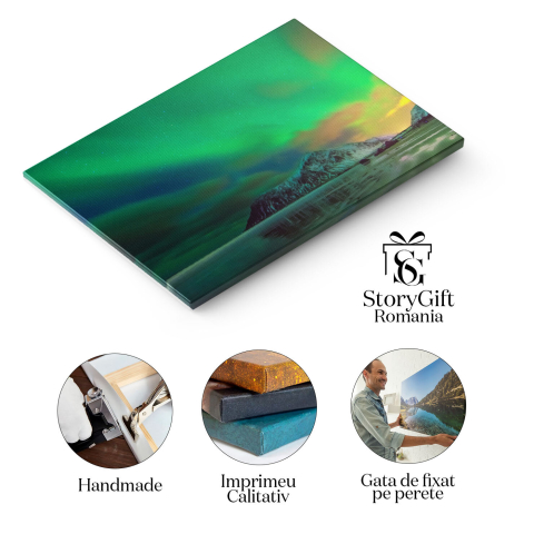 Tablou Canvas Aurora Boreala Cu Lentile de Filtru Islanda, Peisaj, Noapte, Univers, Luminile Nordului 589 40x25CM [1]