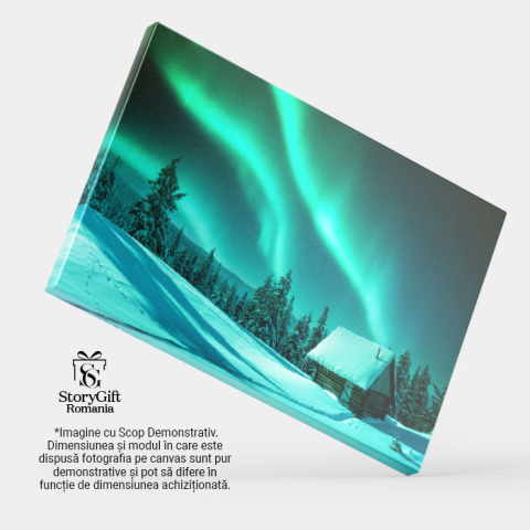Tablou Canvas Aurora Boreala Peisaj Minunat Nordic, Casa, Luminile Nordului, Peisaj, Albastru 1910 40x25CM [3]