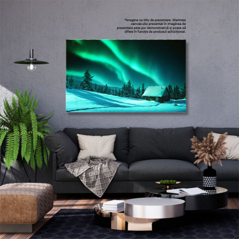 Tablou Canvas Aurora Boreala Peisaj Minunat Nordic, Casa, Luminile Nordului, Peisaj, Albastru 1910 40x25CM [2]