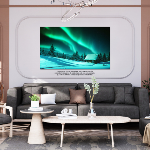 Tablou Canvas Aurora Boreala Peisaj Minunat Nordic, Casa, Luminile Nordului, Peisaj, Albastru 40x25CM [2]