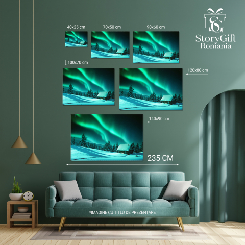 Tablou Canvas Aurora Boreala Peisaj Minunat Nordic, Casa, Luminile Nordului, Peisaj, Albastru 40x25CM [3]