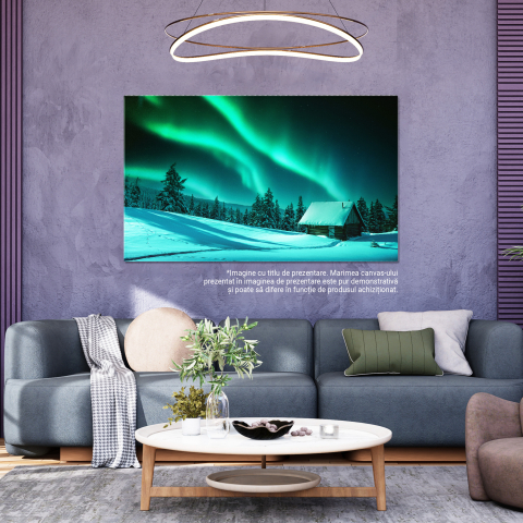 Tablou Canvas Aurora Boreala Peisaj Minunat Nordic, Casa, Luminile Nordului, Peisaj, Albastru 40x25CM [4]