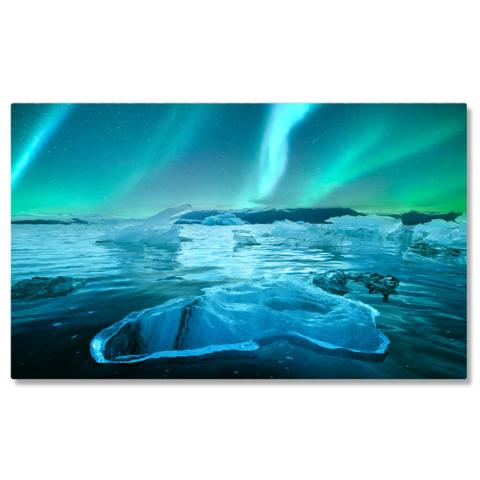 Aurora Boreală - Tablou Canvas Aurore Boreale in Islanda, Luminile Nordului Peste Jokulsarlon, islanda, peisaj, lac, gheata 549 40x25CM