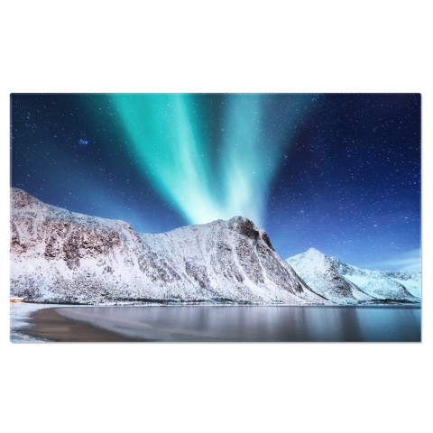 Aurora Boreală - Aurore Boreale pe Insula Senja: Peisaj Nocturn cu Reflectii, Marime 40x25CM