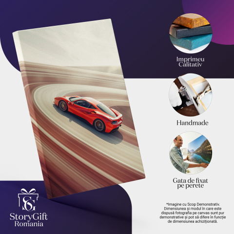 Automobil Sportiv Roșu pe Drum - Tablou Canvas, Marime 40x25CM [1]