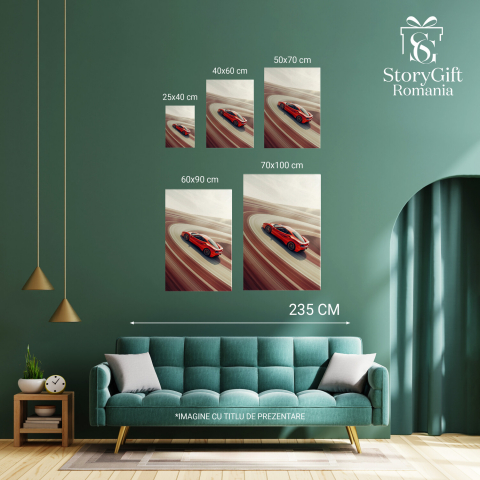 Automobil Sportiv Roșu pe Drum - Tablou Canvas, Marime 40x25CM [3]