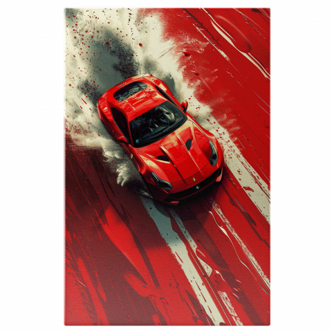 Tablou Canvas Ferrari Roșu în Viteză pe Drum Colorat | Pictură Digitală, Marime 40x25CM