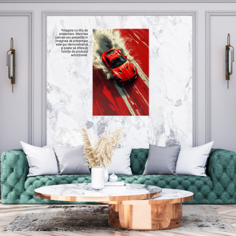 Tablou Canvas Ferrari Roșu în Viteză pe Drum Colorat | Pictură Digitală, Marime 40x25CM [2]