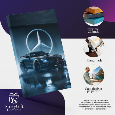 Mercedes Negru Strălucitor - Tablou Canvas Automobil Sport, Marime 40x25CM [1]