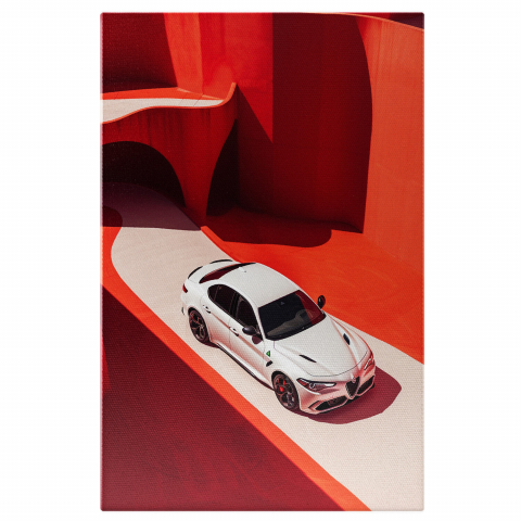 Alfa Romeo Giulia GTA pe Drum – Pictură Digitală a unui Autoturism Alb, Marime 40x25CM