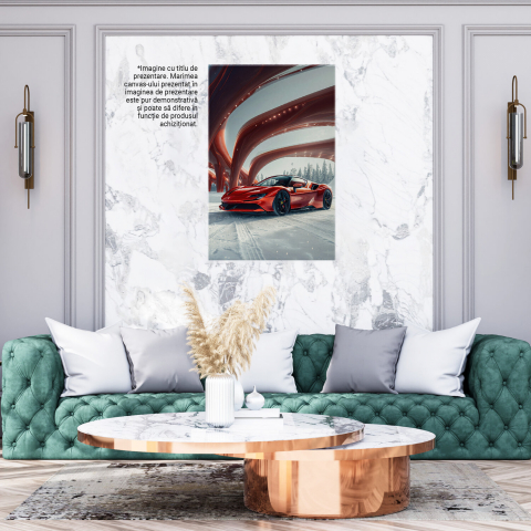 Tablou Canvas Ferrari Roșu pe Drum cu Zăpadă și Arcade cu LED - Artă Digitală Modernă, Marime 40x25CM [2]