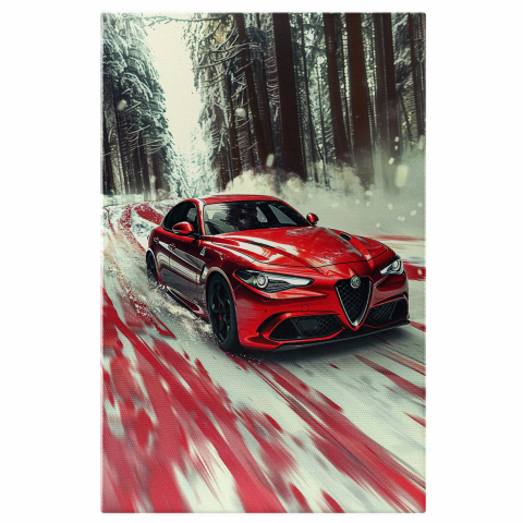 Vehicule - Alfa Romeo GTA Roșie Trecând prin Zăpadă, Marime 40x25CM