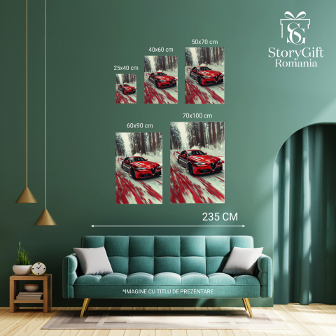 Alfa Romeo GTA Roșie Trecând prin Zăpadă, Marime 40x25CM [3]