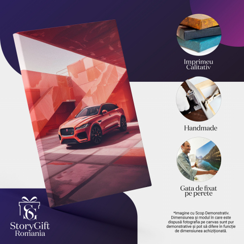 Shiny Red Jaguar Car Parked by a Red Wall – Digital Art, Marime 40x25CM [1]