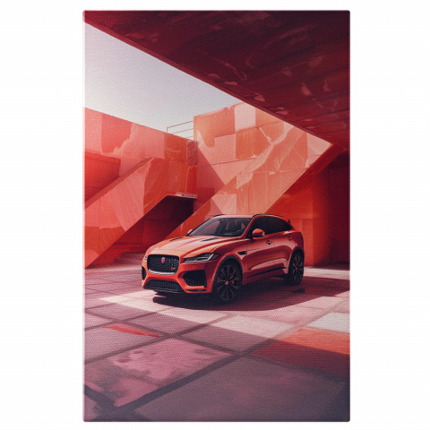 Shiny Red Jaguar Car Parked by a Red Wall – Digital Art, Marime 40x25CM