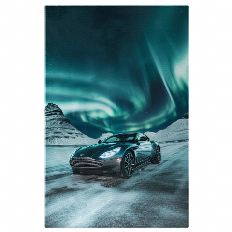 Vehicule - Tablou Canvas - Autoturism Model Sport Colorat de Lumina Aurorii Boreale, Lux, Viteză și Frumusețe, Marime 40x25CM