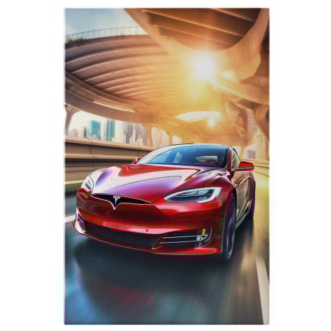 Tablou Canvas Tesla Roșie pe Șosea | Pictură Digitală Autovehicul Electric, Marime 40x25CM Tablouri Canvas - Tablou Canvas Tesla Roșie pe Șosea | Pictură Digitală Autovehicul Electric, Marime 40x25CM