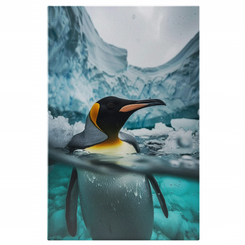 Tabloul canvas cu pinguin fericit în baie, Marime 40x25CM