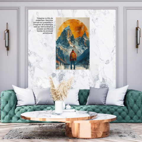 Băiat cu Geacă Roșie pe Stâncă, Privind Muntii cu Zăpadă - Pictură Digitală, Marime 40x25CM [2]