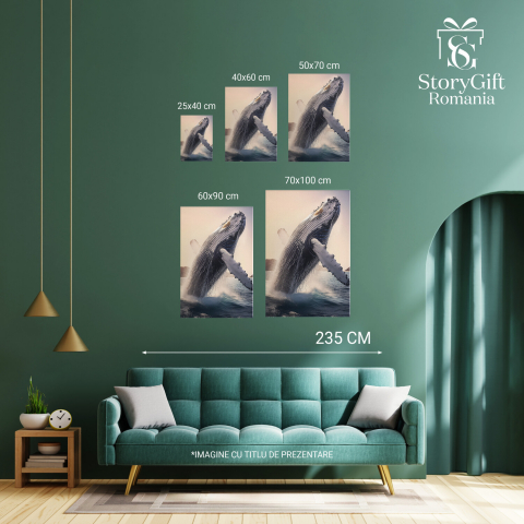 Balena în Apă Mare - Pictură Digitală Acvatică, Marime 40x25CM [2]