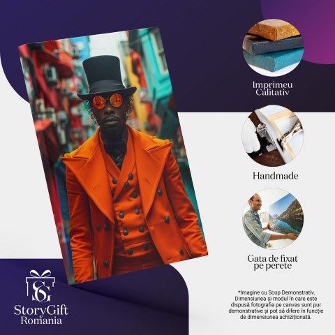 Bărbat African în Costum Portocaliu Fosforescent - Pictură Digitală, Marime 40x25CM [1]