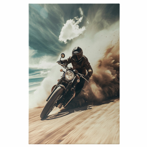 Motociclist Făcând Drifturi în Nisip - Tablou Canvas Dinamic, Marime 40x25CM