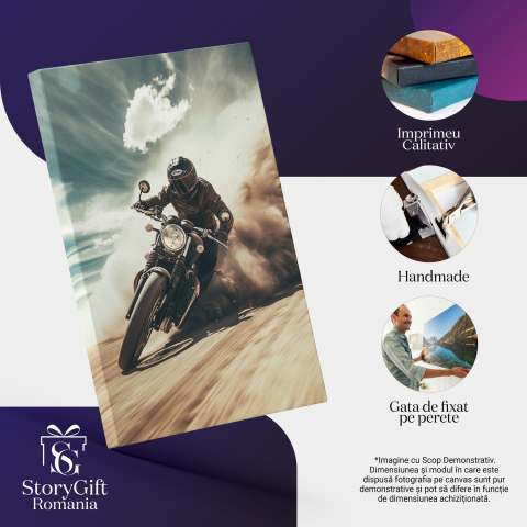 Motociclist Făcând Drifturi în Nisip - Tablou Canvas Dinamic, Marime 40x25CM [1]