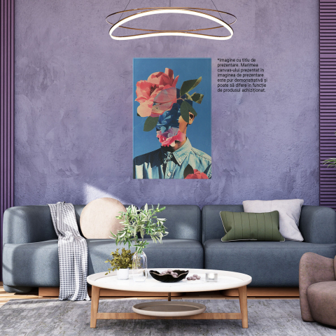 Tablou Canvas - Bărbat cu Chipul Acoperit de Flori Sălbatice, Cămașă și Flori Delicate, Marime 40x25CM [2]