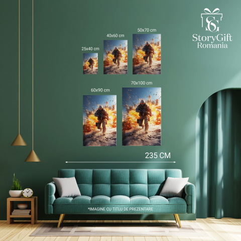 Tablou Canvas - Bărbat în Război cu Pușca în Mână și Vestă Inarmată, Marime 40x25CM [2]