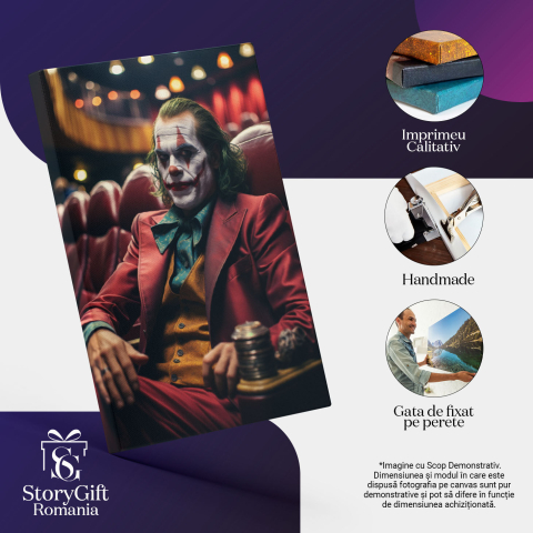 Tablou Canvas:  Barbat Jocker cu Parul Verde si Vesta Galbena in Sala de Cinema Pictat pe Fata Pictura Digitala 40x25CM [2]