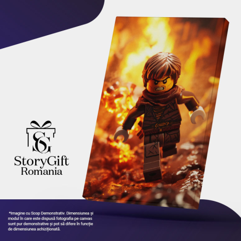 Tablou Canvas:  Barbat Lego care Alearga Furios de Foc cu Esarfa Maro si Costum cu Barba   Pictura Digitala 40x25CM [4]