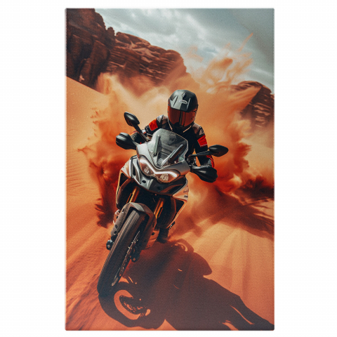 Bărbat pe Motocicletă în Viteză prin Deșert - Pictură Digitală, Marime 40x25CM