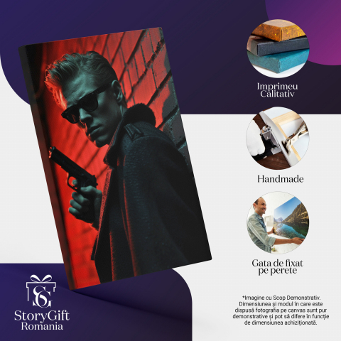 Bărbat Periculos cu Pistol - Pictură Digitală cu Atmosferă de Suspans, Marime 40x25CM [1]