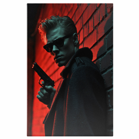 Bărbat Periculos cu Pistol - Pictură Digitală cu Atmosferă de Suspans, Marime 40x25CM