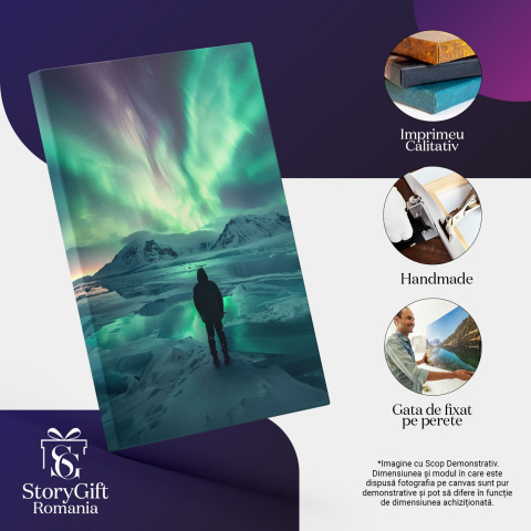 Tablou Canvas:  Barbat Singuratic care se uita catre Imbinarea de Culori ale Cerului la Polul Nord Pictura Digitala 40x25CM [2]