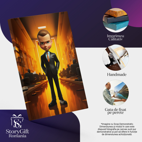 Bărbat în Costum Negru cu Cravată Portocalie - Pictură Digitală cu Privire Serioasă, Marime 40x25CM [1]