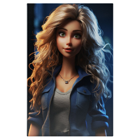 Portret - Tablou Canvas: Barbie in stil Elsa din frozen , Frumusete, Blond, , Costum, Papusa, Albastru electric, Accesoriu de moda Pictura Digitala 40x25CM