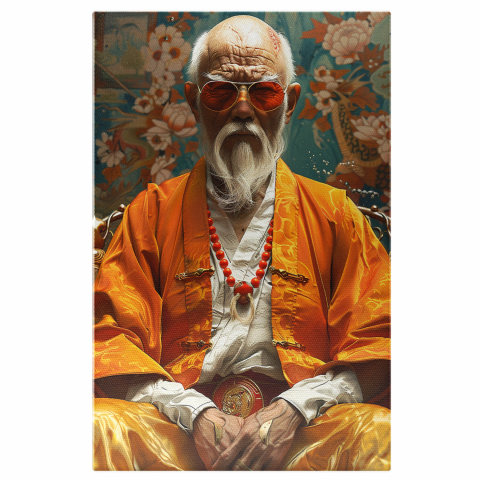 Bătrân Japonez în Haine Galbene, cu Chelie și Păr Alb - Pictură Digitală, Marime 40x25CM