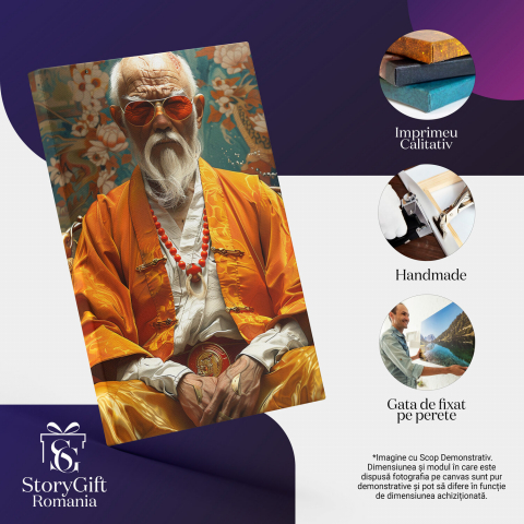 Bătrân Japonez în Haine Galbene, cu Chelie și Păr Alb - Pictură Digitală, Marime 40x25CM [1]