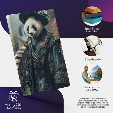 Panda Chinezesc cu Palarie pe Marele Zid Chinezesc - Pictură Digitală, Marime 40x25CM [1]