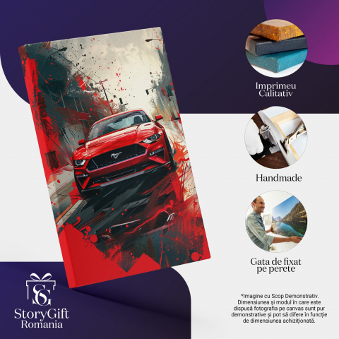 Tablou Canvas Ford Mustang Roșu pe Stradă Umezită, Marime 40x25CM [1]