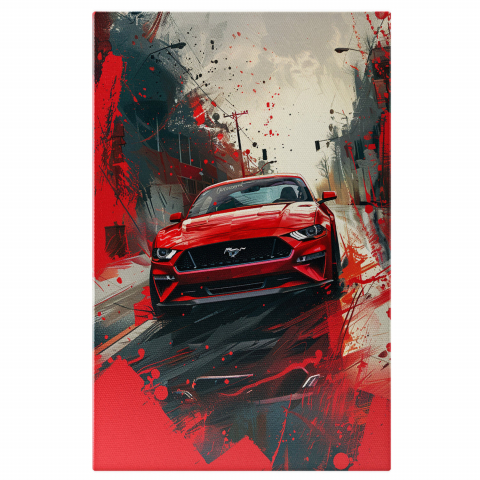 Tablou Canvas Ford Mustang Roșu pe Stradă Umezită, Marime 40x25CM